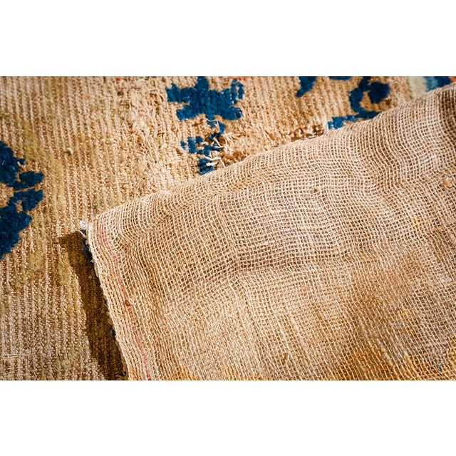 1880s Antique Beige Field Medallion Greek Key Handknotted Chinese Ningxia Rug For Sale - Image 10 of 10