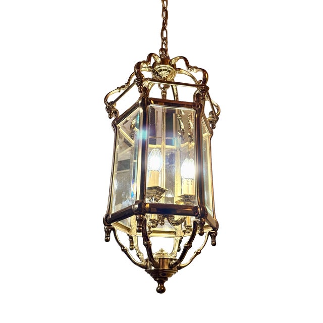 Large Vintage Monumental Brass Lantern Lamp, 1970s For Sale
