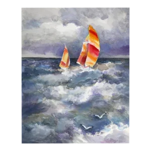 Sailboat in Storm, Erik Freyman Watercolor With Pastels on Paper, Signed in Pen