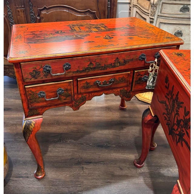 Chelsea House Inc Pair of Vintage Chelsea House Red Chinoiserie Side Tables For Sale - Image 4 of 5