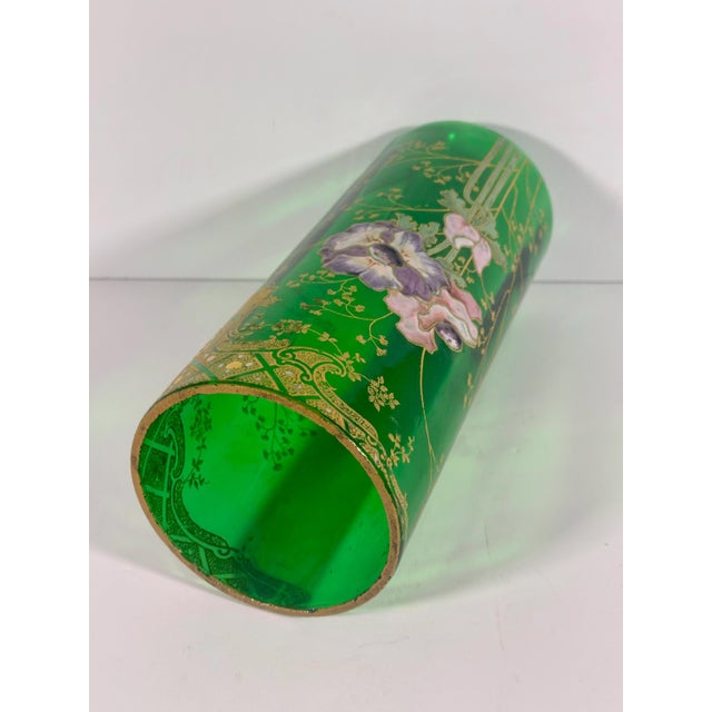 Green Legras Mont Joye Enameled Art Glass Vase c. 1900 For Sale - Image 8 of 10