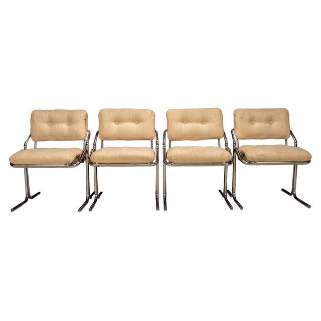 1970s Attributed to Jerry Johnson Arcadia Cantilever Tubular Dining Chairs, Set of 4 – Chrome Retro Modern For Sale In Tampa - Image 6 of 16