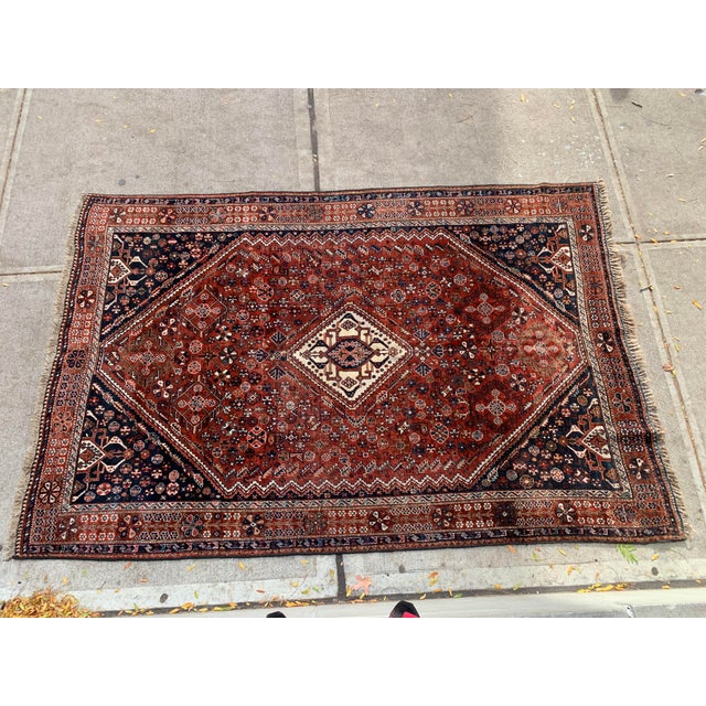 Navy Blue 1900s, Handmade Antique Persian Gashkai Rug 5.3' X 7.11' For Sale - Image 8 of 10