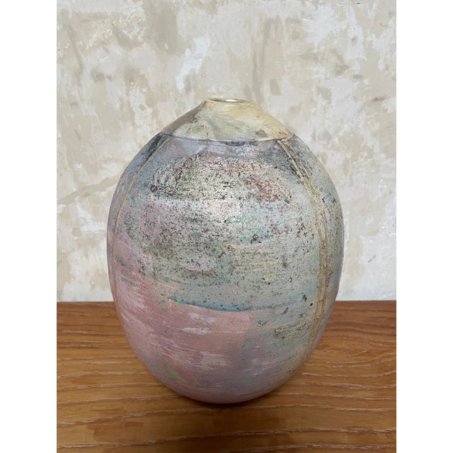 Vintage Postmodern Studio Pottery Pastel Raku Vase For Sale - Image 4 of 8