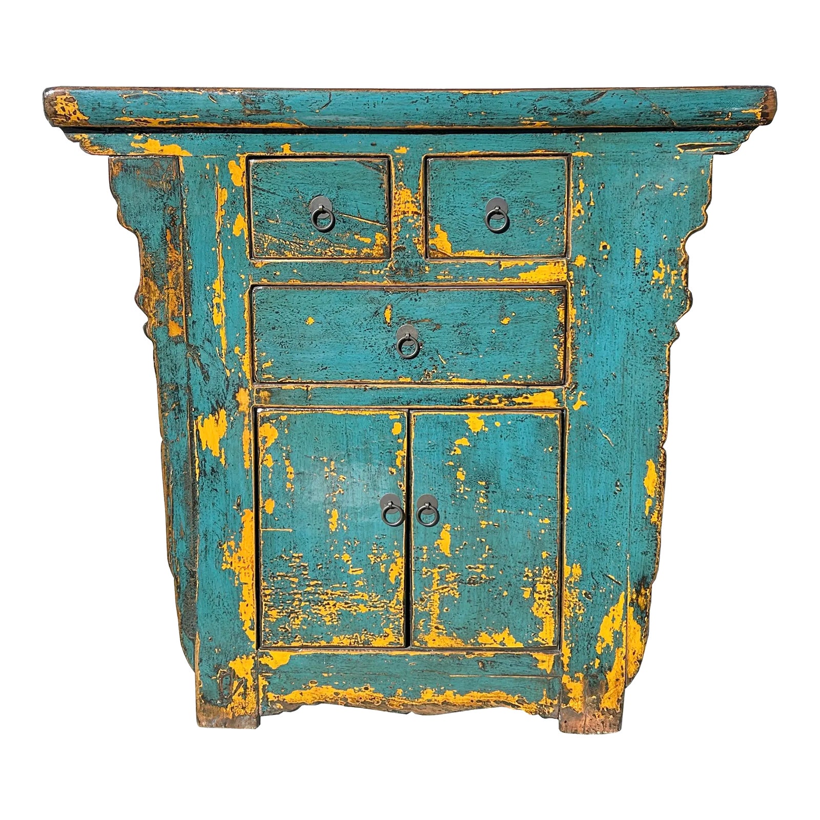 Vintage Distressed Turquoise Marks Credenza Side Table Cabinet | Chairish