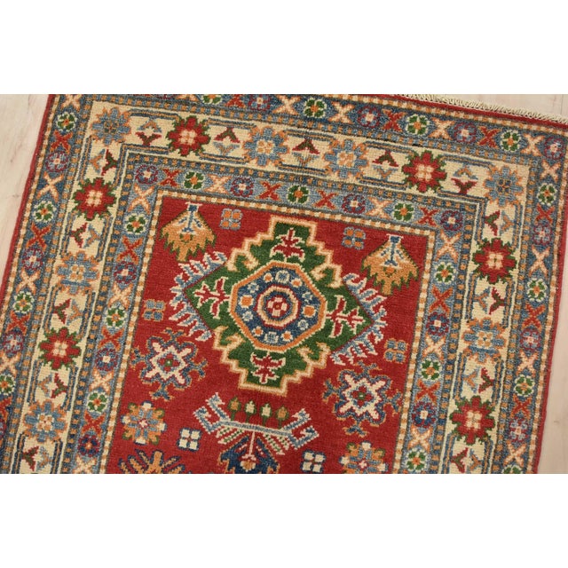Kazak Runner 2’9” X 9’7” Red Wool Tribal Hand-Knotted Oriental Rug For Sale In Philadelphia - Image 6 of 13