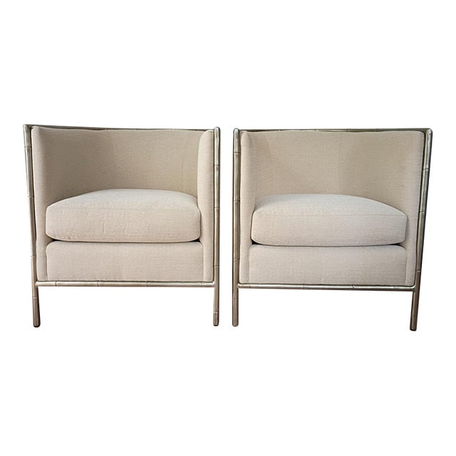 A Pair Bernhardt Interiors Merideth Club Chairs Metal Faux Frame For Sale
