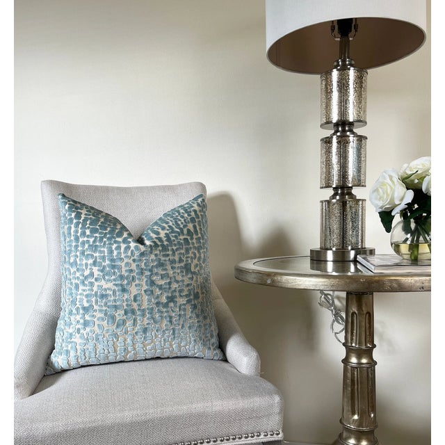 Contemporary Sage Speckle Velvet 20x20 Throw Pillow With Feather Down Insert For Sale - Image 3 of 4