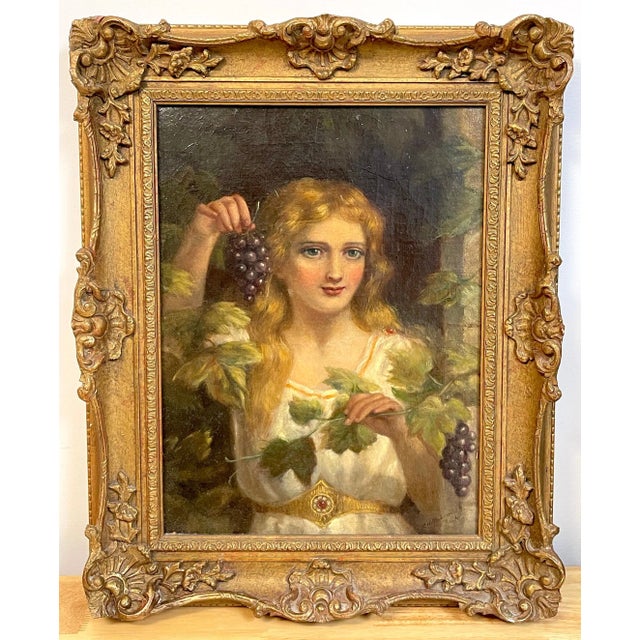 19th Century Portrait of a Goddess of Wine, Signed Signed lower right: 'C.M.D. Sengih (?) Roma' A captivating 19th-century...