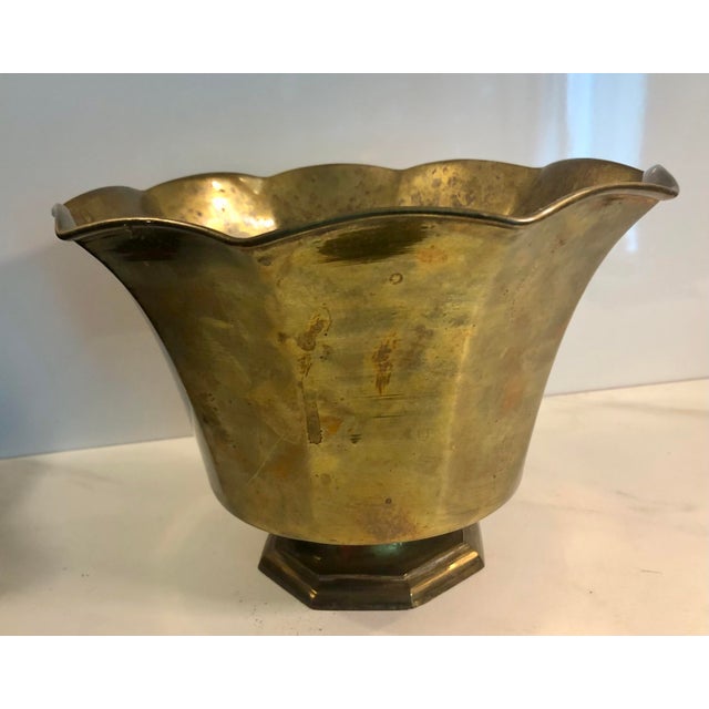 Mid-Century Modern 1970s Fluted Scalloped Edge Brass Planter, Footed For Sale - Image 3 of 7