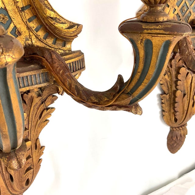Brown Vintage Hand Carved Wood & Gilt Wall Sconces For Sale - Image 8 of 8