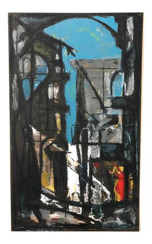 Early to Mid 20th Century Cubist Abstract Brooklyn Bridge Hand Colored Silkscreen