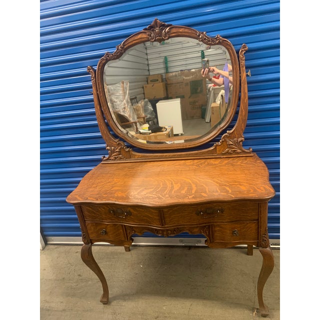 1920s Antique Oak Desk With Detachable Mirror For Sale - Image 4 of 12