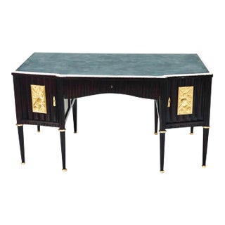 Rare Art Deco Gilt Floral Desk After Ruhlman-Exotic Wood Finish, Gilt Carvings, Circa 1930s for a Co For Sale