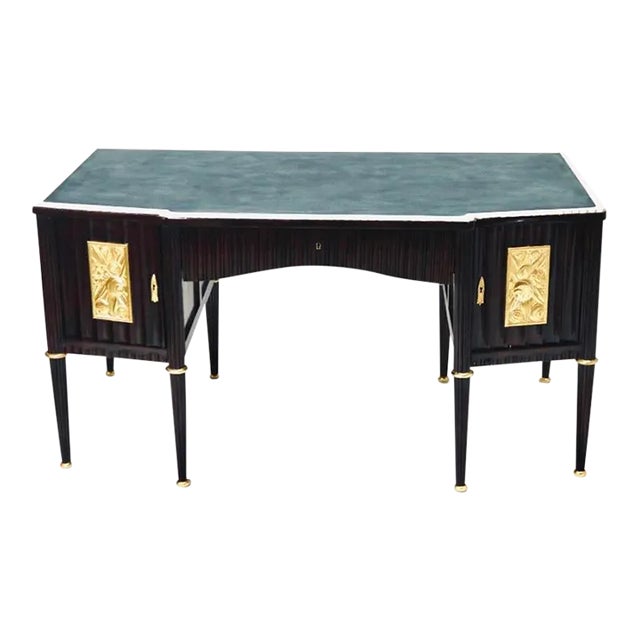 Rare Art Deco Gilt Floral Desk After Ruhlman-Exotic Wood Finish, Gilt Carvings, Circa 1930s for a Co For Sale