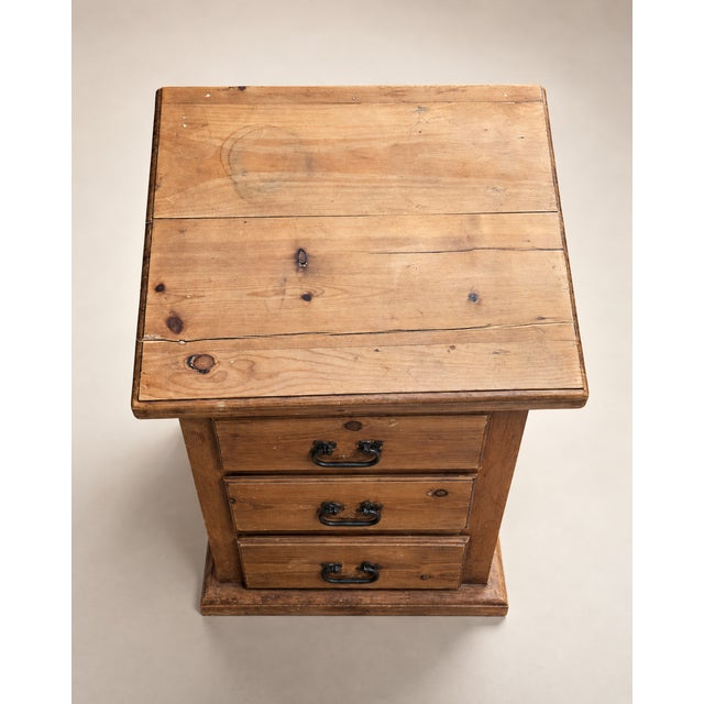 Traditional Vintage Primitive Pine Three-Drawer Bedside Chest For Sale - Image 3 of 6