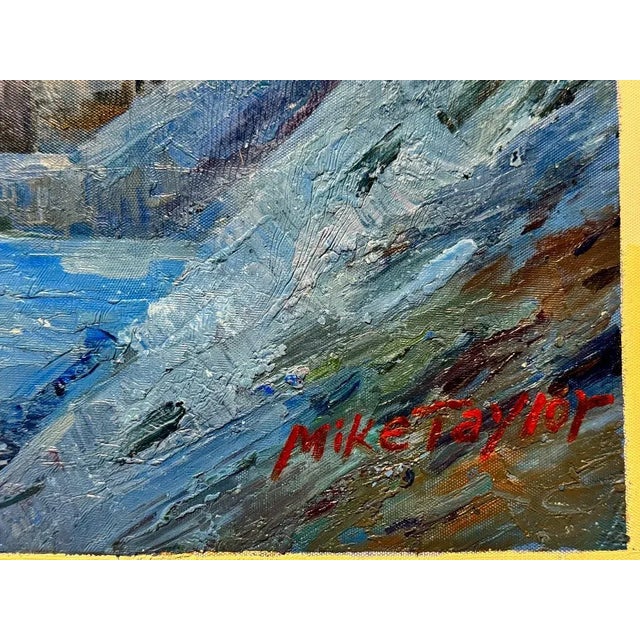 Late 20th Century Vintage Large Scale Original Oil on Canvas Portraying a Mediteranean Village Scene Signed Mike Taylor For Sale - Image 5 of 6