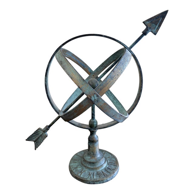 Late 20th Century Rustic Verdigris Iron Armillary Sphere – European Garden Accent For Sale
