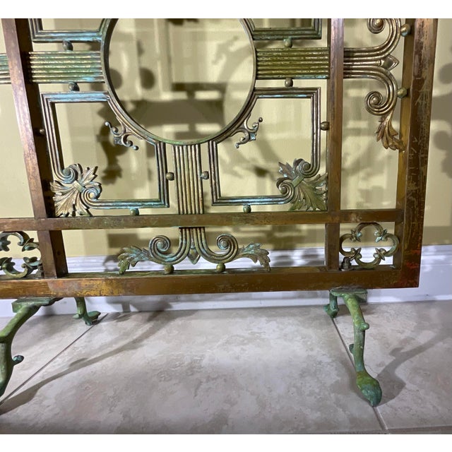 Exquisite Antique Bronze & Brass Fireplace Screen - A Statement Beauty For Sale In Miami - Image 6 of 12