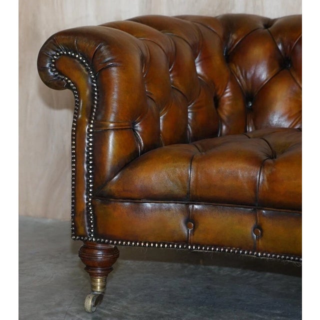 Exceptionally Rare Pair of Fully Restored Antique Howard & Sons Berners Street Leather Chesterfield Sofas For Sale - Image 12 of 18