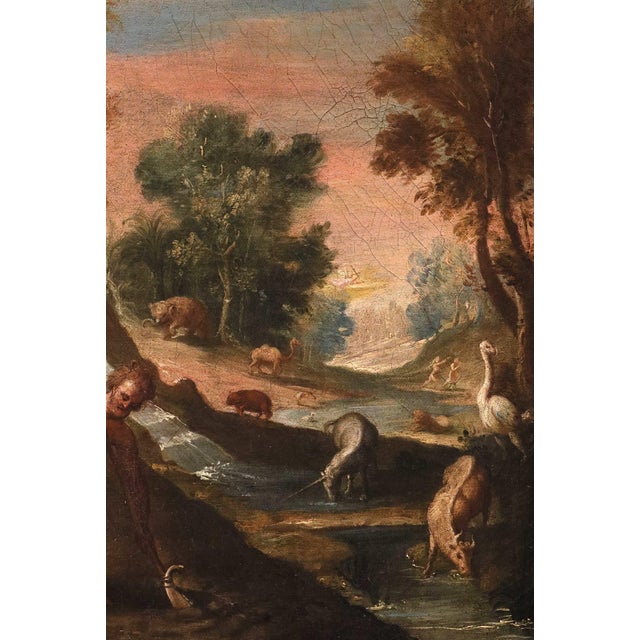 Maarten De Vos, Adam and Eve after the Fall / The Sacrifices of Cain and Abel, 17th Century, Oil Painting on Canvas, Framed, Set of 2 For Sale - Image 7 of 15