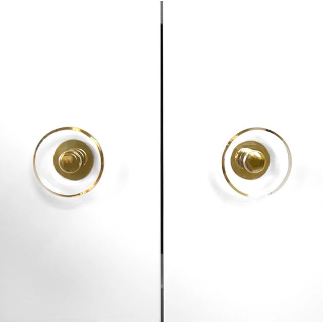 2020s Matthew Izzo Home Judd Matte White Lacquer Storage Cabinet With Lucite and Brass Knobs For Sale - Image 5 of 7