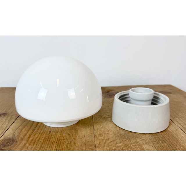 Glass Vintage White Porcelain Ceiling Light, 1970s For Sale - Image 7 of 13