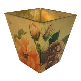 Vintage Glass Planter With Gold Gilt Finish and Peonies For Sale