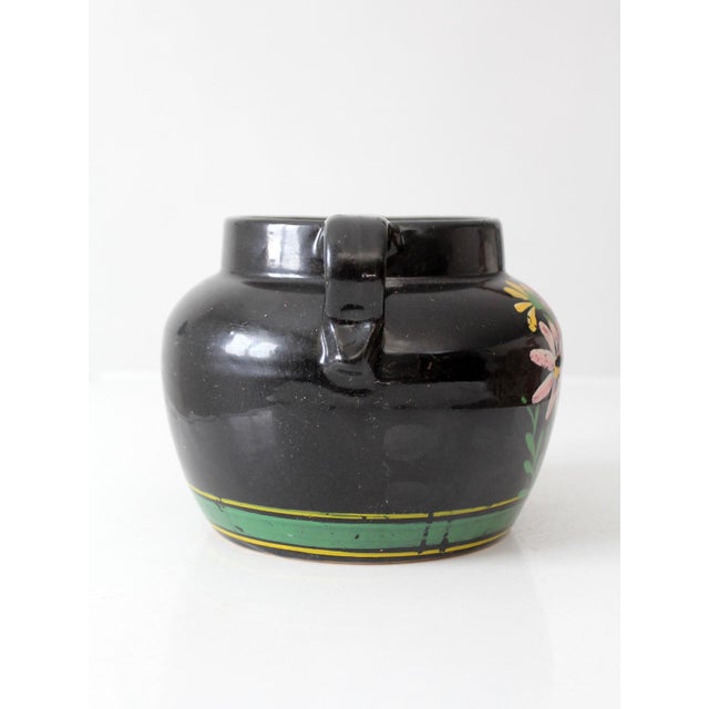 Black Vintage Hand Painted Floral Pottery Vase For Sale - Image 8 of 11