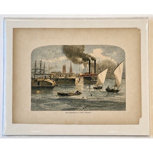 American Mississippi River at New Orleans Original Wood Engraving From Picturesque America, 1872 For Sale - Image 3 of 3