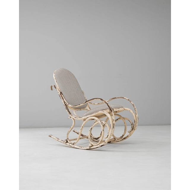 Wood 1920s Austrian Thonet-Style Bentwood Rocking Chair with Striped Upholstery For Sale - Image 7 of 18