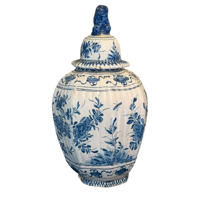 18th Century Pair of Antique Delft Blue & White Pottery Ginger Jar Pots For Sale - Image 5 of 5