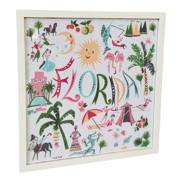 Vintage Florida Handkerchief Framed Textile by Carl Tait For Sale