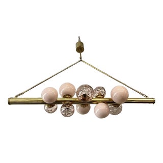 Mid-Century Murano Pink Glass and Brass Chandelier, 2000s For Sale