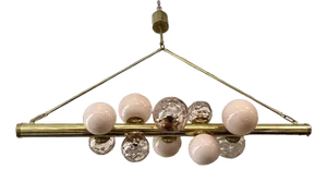 Mid-Century Murano Pink Glass and Brass Chandelier, 2000s