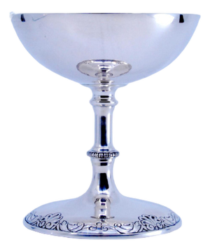 Silver Champagne Glass with Base Reliefs and Stem Pearls