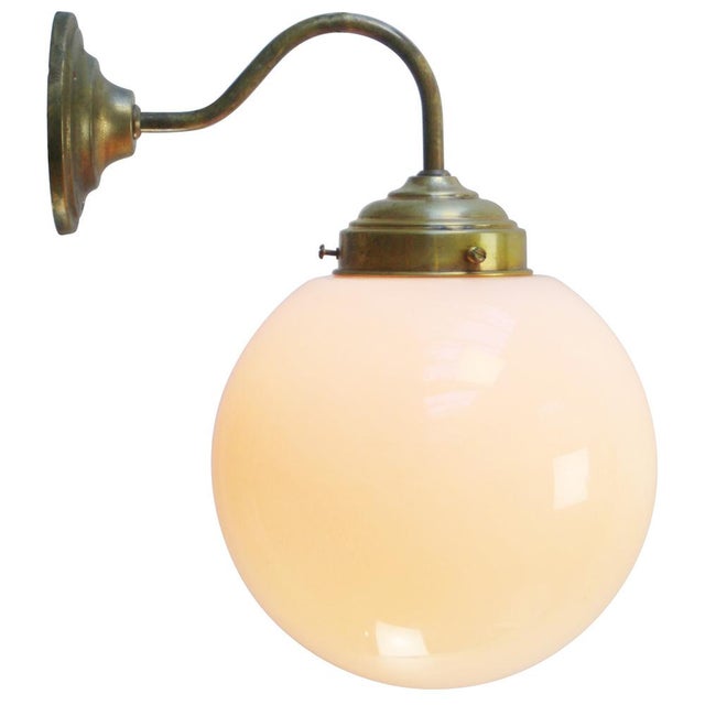 1950s French White Opaline Glass and Brass Bistro Sconce For Sale - Image 5 of 6