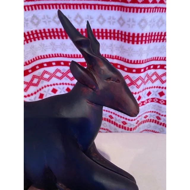 Brown Gazelle Jumping Over Rock Hand Carved Sculpture- Early 20th Century For Sale - Image 8 of 13