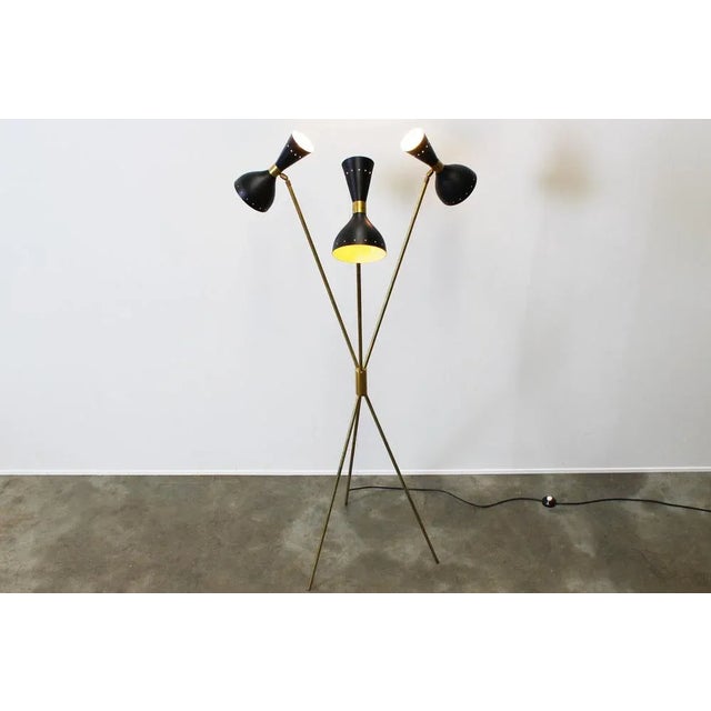Mid-Century Modern Mid-Century Italian Minimalist Black Brass Floor Lamp in the Style of Stilnovo, 1950s For Sale - Image 3 of 11