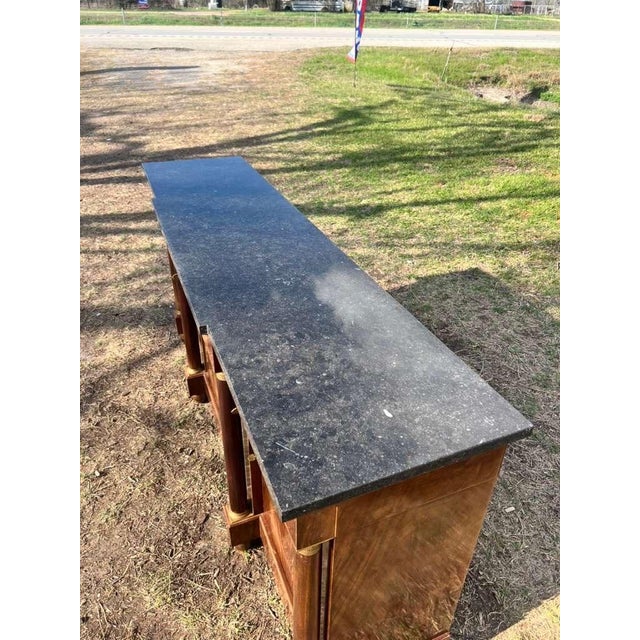 French Country 19th Century French Empire Flam Mahogany Marble Top Sideboard / Credenzas For Sale - Image 3 of 12