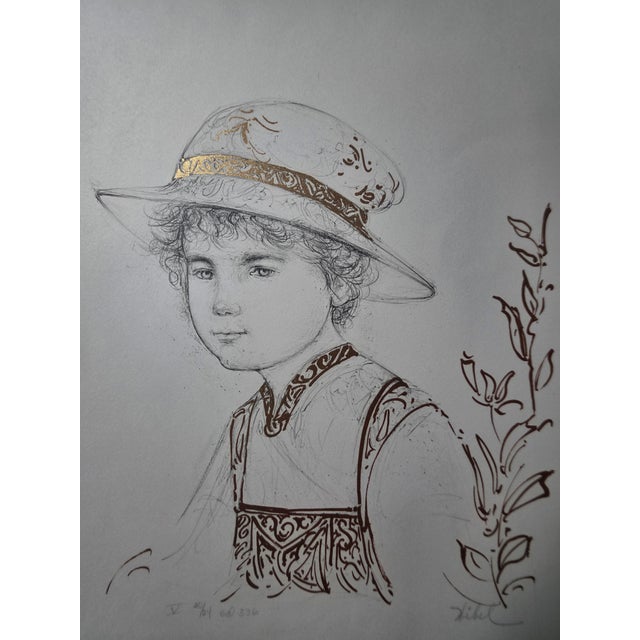 Brass 1970s Edna Hibel "Rene" - V 20/24 Ed 336 - Signed - Original Stone Lithograph on Rives Paper- 12.5x16.25 Child Portrait Unframed For Sale - Image 8 of 12