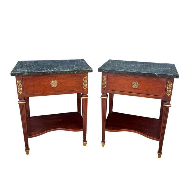 French Louis XVI Style Nightstands with Marble Tops, 1920, Set of 2 For Sale - Image 15 of 15
