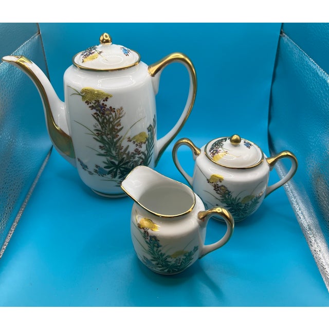 Vintage Kutani Eggshell Porcelain Tea Set With Floral & Gold Detailing, Made in Japan- 15 Pieces For Sale - Image 11 of 11