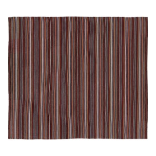 Vintage Persian Kilim, Square Rug With Rich All Over Stripes - Rug & Kilim For Sale