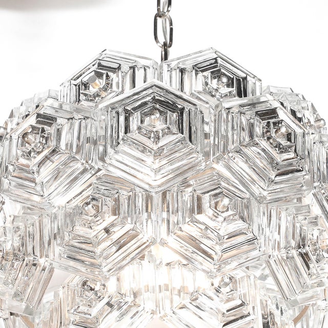 Mid-Century Hexagonal Prism & Frosted Glass Diffuser Chandelier by Veb Ebersbach For Sale - Image 13 of 18