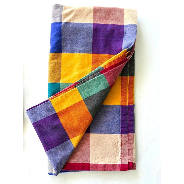 Dansk Vintage Dansk Ritva Puotila Cotton Madras Woven Tablecloth and Napkins, Set of 7 Pieces For Sale - Image 4 of 11