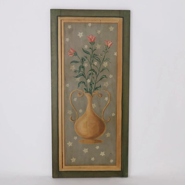 Early 20th Century Pair of Antique Wood Decorative Painted Panels For Sale - Image 5 of 7