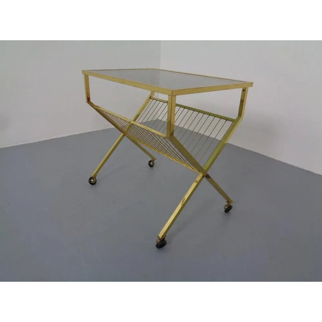 French Brass & Glass Cart with Magazine Rack, 1960s For Sale - Image 14 of 16