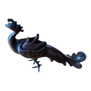 Vintage Japanese Patinated Bronze Peacock Incense Burner For Sale