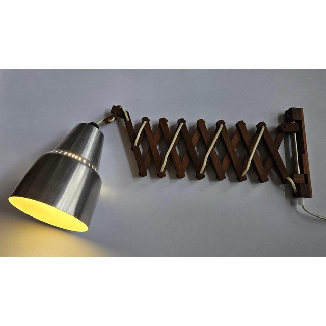 Wood Mid-Century Wall Scissor Lamp, Sweden, 1960s For Sale - Image 7 of 12